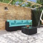 Set Divani da Giardino 4 pz con Cuscini in Polyrattan Nero Set Divani da Giardino 4 pz con Cuscini in Polyrattan Nero