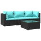 Set Divani da Giardino 4 pz con Cuscini in Polyrattan Nero Set Divani da Giardino 4 pz con Cuscini in Polyrattan Nero