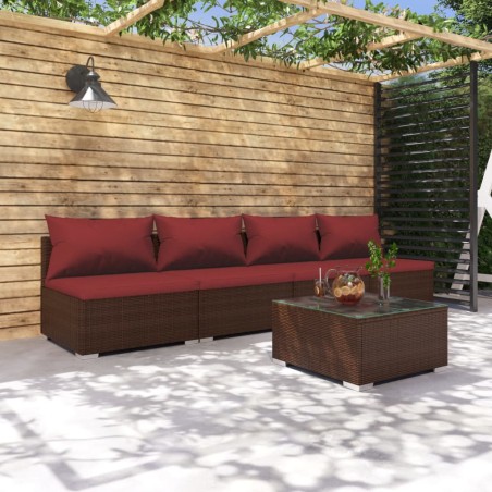 vidaXL Set Divani da Giardino 5 pz con Cuscini in Polyrattan Marrone