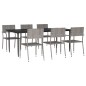 Set da Pranzo da Giardino 7 pz Nero Grigio Polyrattan e Acciaio