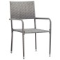 Set da Pranzo da Giardino 7 pz Nero Grigio Polyrattan e Acciaio