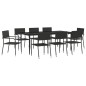 Set da Pranzo da Giardino 9 pz Nero in Polyrattan e Acciaio