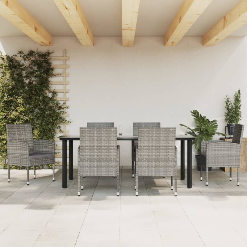 Set da Pranzo da Giardino 7 pz Nero Grigio Polyrattan e Acciaio Set da Pranzo da Giardino 7 pz Nero Grigio Polyrattan e Acciaio