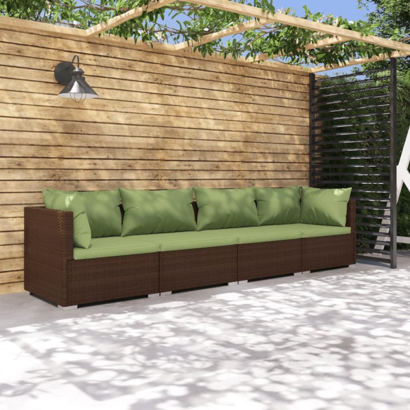 Set Divani da Giardino 4 pz con Cuscini in Polyrattan Marrone Set Divani da Giardino 4 pz con Cuscini in Polyrattan Marrone