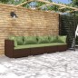 Set Divani da Giardino 4 pz con Cuscini in Polyrattan Marrone Set Divani da Giardino 4 pz con Cuscini in Polyrattan Marrone
