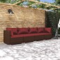 Set Divani da Giardino 4 pz con Cuscini in Polyrattan Marrone Set Divani da Giardino 4 pz con Cuscini in Polyrattan Marrone