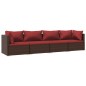 Set Divani da Giardino 4 pz con Cuscini in Polyrattan Marrone Set Divani da Giardino 4 pz con Cuscini in Polyrattan Marrone