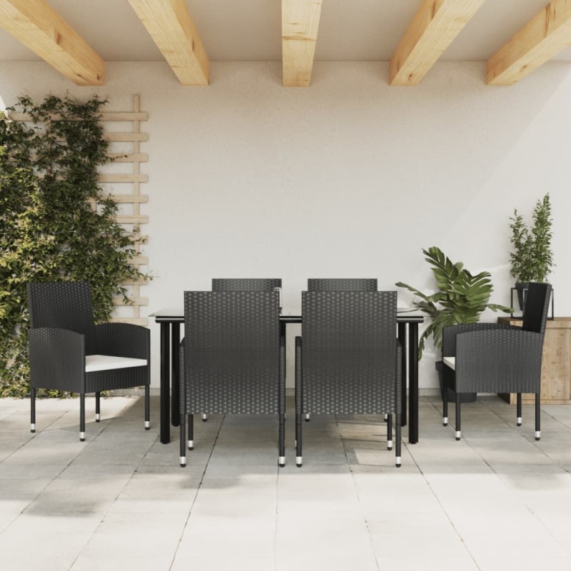 Set da Pranzo da Giardino 7 pz Nero in Polyrattan e Acciaio Set da Pranzo da Giardino 7 pz Nero in Polyrattan e Acciaio