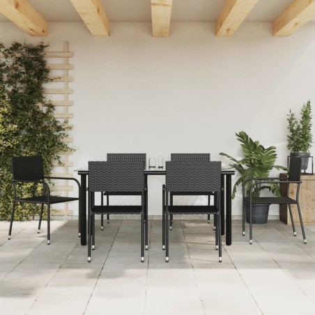 Set da Pranzo da Giardino 7 pz Nero in Polyrattan e Acciaio