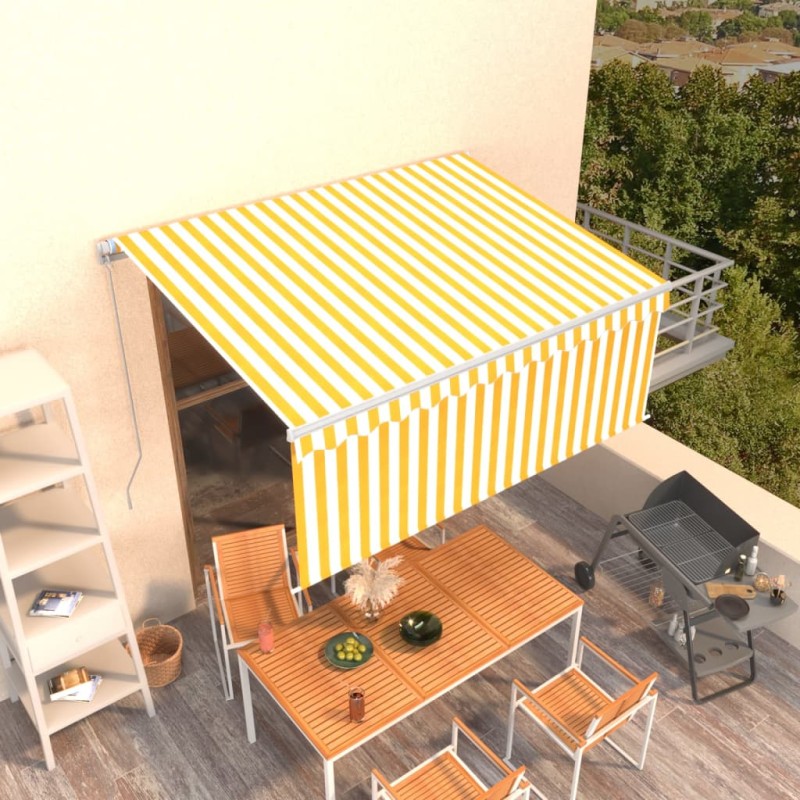 vidaXL Tenda Sole Retrattile Manuale Parasole LED 3x2,5m Gialla Bianca vidaXL Tenda Sole Retrattile Manuale Parasole LED 3x2,5m Gialla Bianca