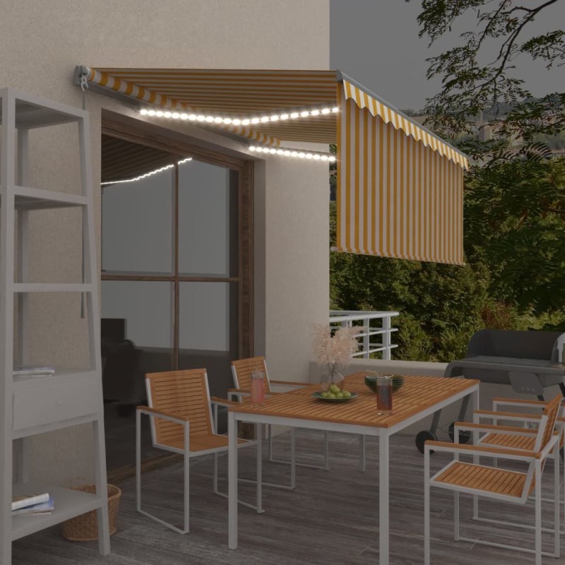 vidaXL Tenda Sole Retrattile Manuale Parasole LED 3x2,5m Gialla Bianca vidaXL Tenda Sole Retrattile Manuale Parasole LED 3x2,5m Gialla Bianca