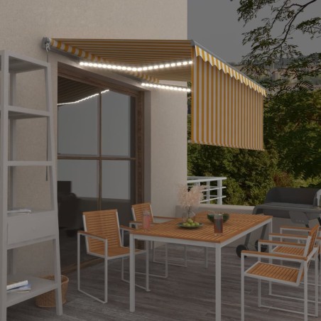 vidaXL Tenda Sole Retrattile Manuale Parasole LED 3x2,5m Gialla Bianca  