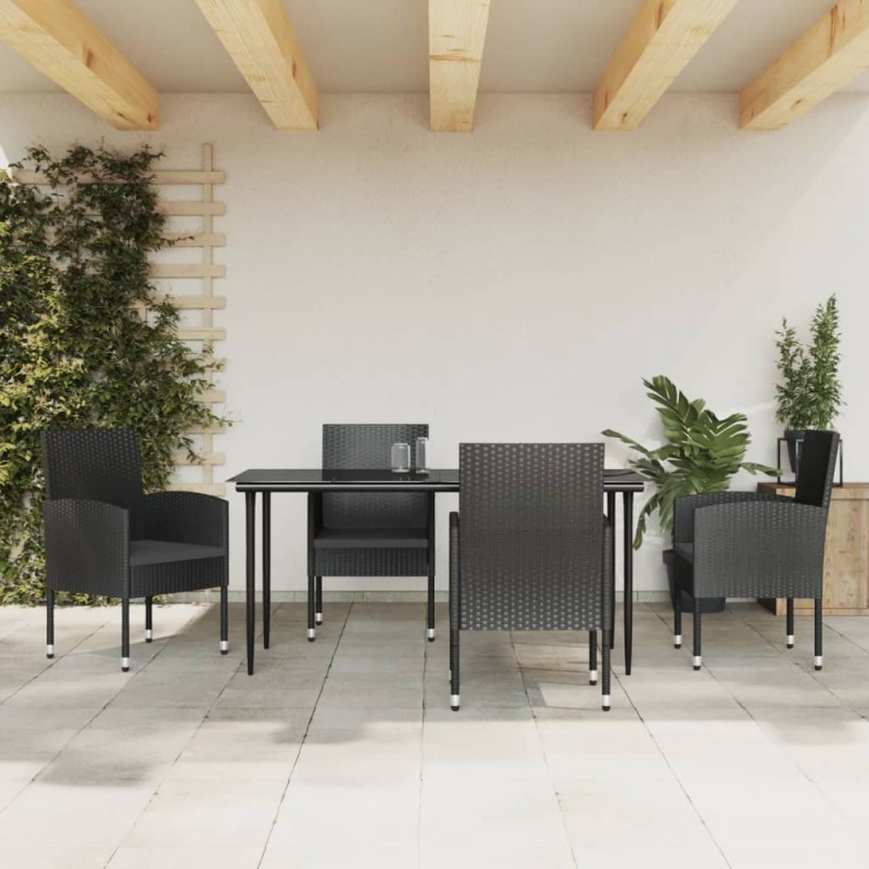 Set da Pranzo da Giardino 5 pz Nero in Polyrattan e Acciaio Set da Pranzo da Giardino 5 pz Nero in Polyrattan e Acciaio