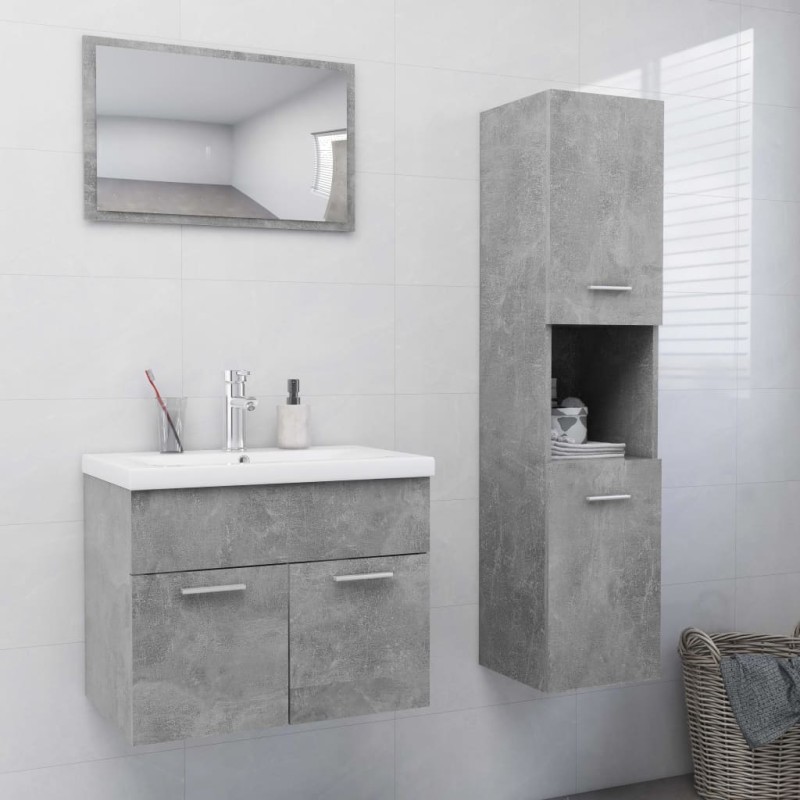 Set Mobili da Bagno Grigio Cemento in Truciolato Set Mobili da Bagno Grigio Cemento in Truciolato