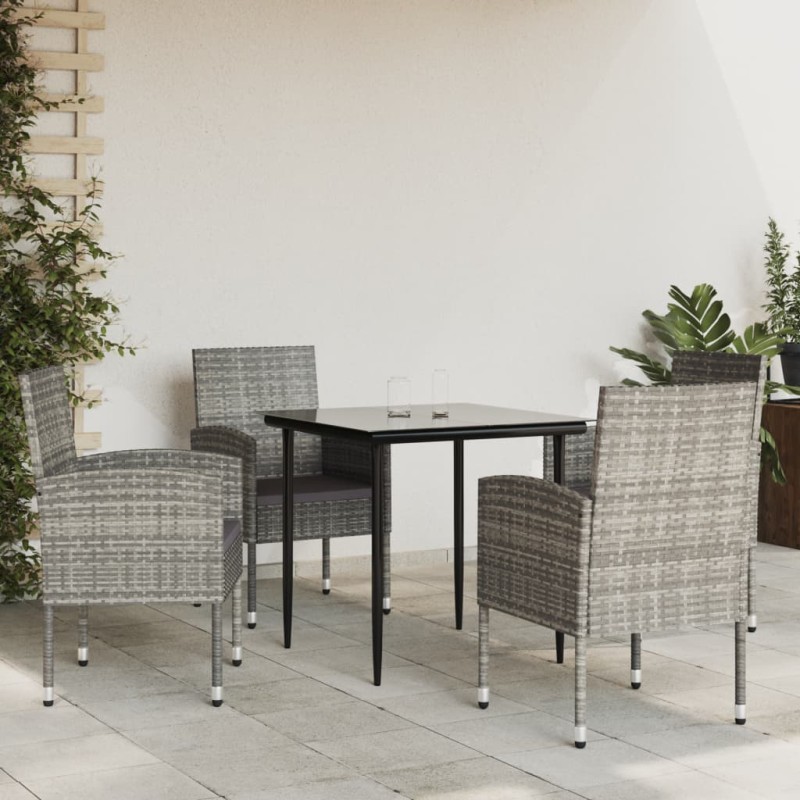 Set da Pranzo da Giardino 5 pz Nero Grigio Polyrattan e Acciaio Set da Pranzo da Giardino 5 pz Nero Grigio Polyrattan e Acciaio