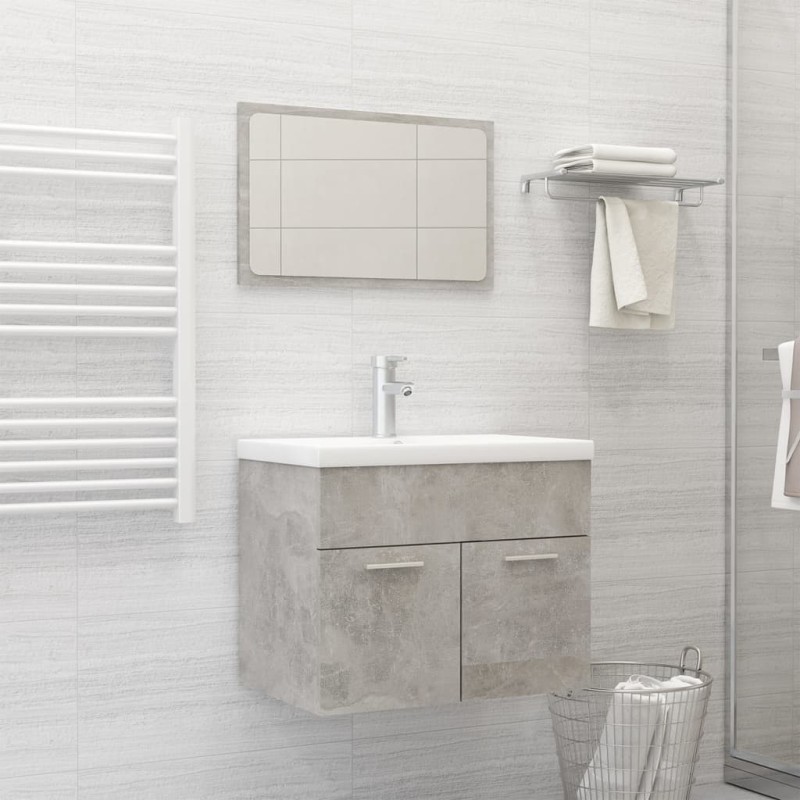Set Mobili da Bagno Grigio Cemento in Truciolato Set Mobili da Bagno Grigio Cemento in Truciolato