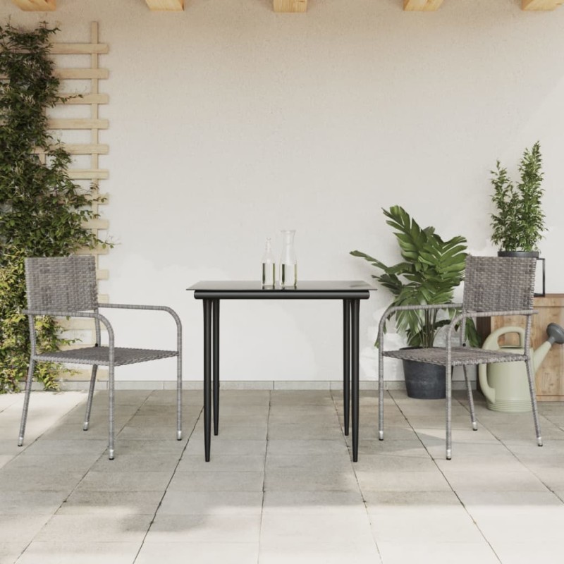 vidaXL Set da Pranzo da Giardino 3 pz Nero Grigio Polyrattan e Acciaio vidaXL Set da Pranzo da Giardino 3 pz Nero Grigio Polyrattan e Acciaio