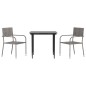 vidaXL Set da Pranzo da Giardino 3 pz Nero Grigio Polyrattan e Acciaio vidaXL Set da Pranzo da Giardino 3 pz Nero Grigio Polyrattan e Acciaio