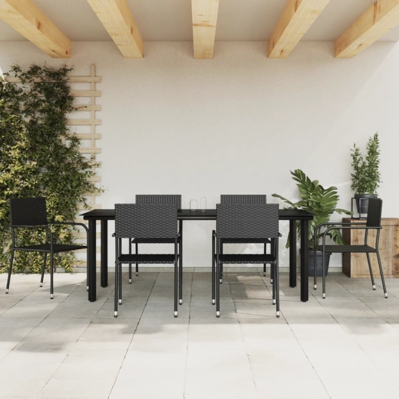 Set da Pranzo da Giardino 7 pz Nero in Polyrattan e Acciaio Set da Pranzo da Giardino 7 pz Nero in Polyrattan e Acciaio