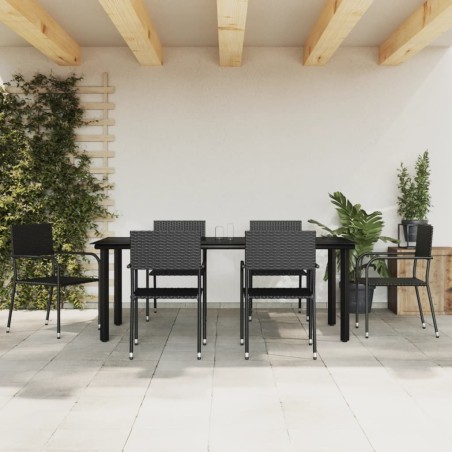 Set da Pranzo da Giardino 7 pz Nero in Polyrattan e Acciaio