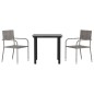 Set da Pranzo da Giardino 3 pz Nero Grigio Polyrattan e Acciaio Set da Pranzo da Giardino 3 pz Nero Grigio Polyrattan e Acciaio