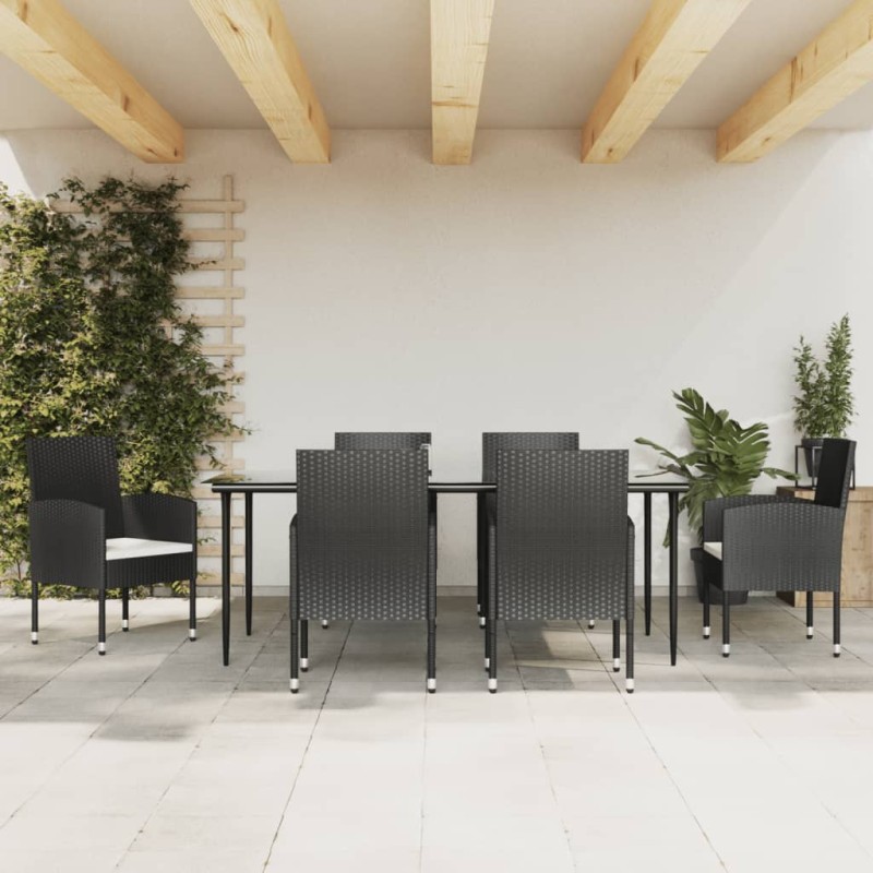 Set da Pranzo da Giardino 7 pz Nero in Polyrattan e Acciaio Set da Pranzo da Giardino 7 pz Nero in Polyrattan e Acciaio