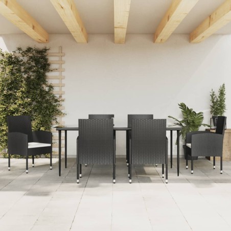 Set da Pranzo da Giardino 7 pz Nero in Polyrattan e Acciaio