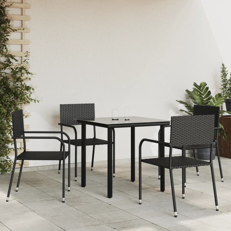 Set da Pranzo da Giardino 5 pz Nero in Polyrattan e Acciaio Set da Pranzo da Giardino 5 pz Nero in Polyrattan e Acciaio