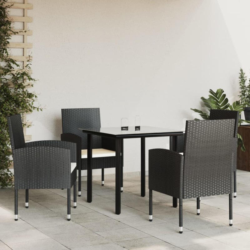 Set da Pranzo da Giardino 5 pz Nero in Polyrattan e Acciaio Set da Pranzo da Giardino 5 pz Nero in Polyrattan e Acciaio