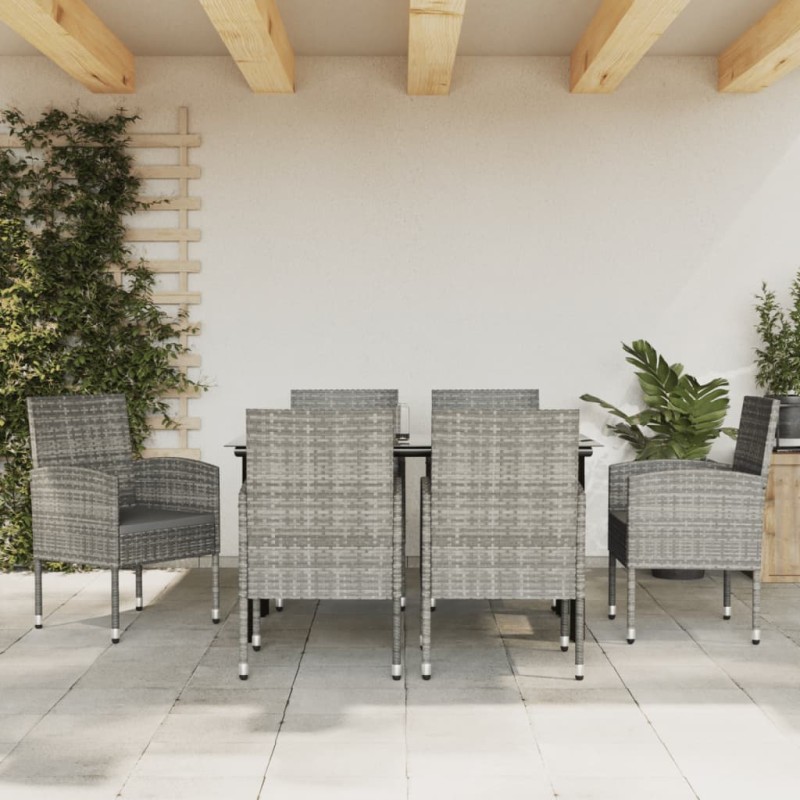 Set da Pranzo da Giardino 7 pz Nero Grigio Polyrattan e Acciaio Set da Pranzo da Giardino 7 pz Nero Grigio Polyrattan e Acciaio