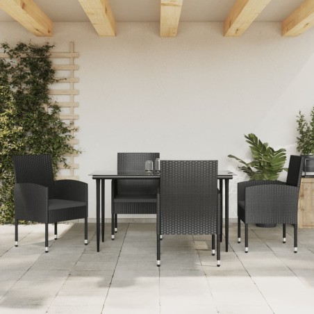 Set da Pranzo da Giardino 5 pz Nero in Polyrattan e Acciaio