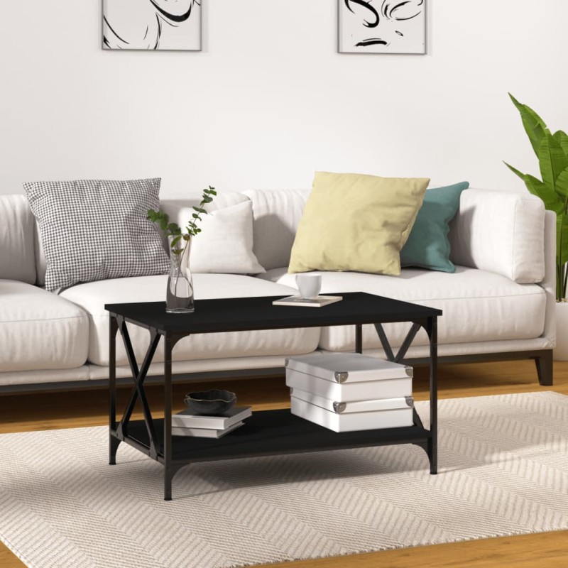 vidaXL Tavolino da Salotto Nero 80x50x45 cm Legno Multistrato e Ferro vidaXL Tavolino da Salotto Nero 80x50x45 cm Legno Multistrato e Ferro
