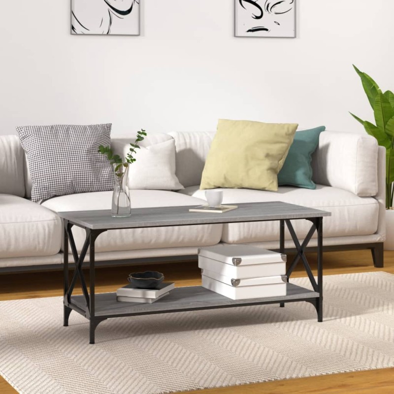 Tavolino Grigio Sonoma 100x45x45cm in Legno Multistrato e Ferro Tavolino Grigio Sonoma 100x45x45cm in Legno Multistrato e Ferro