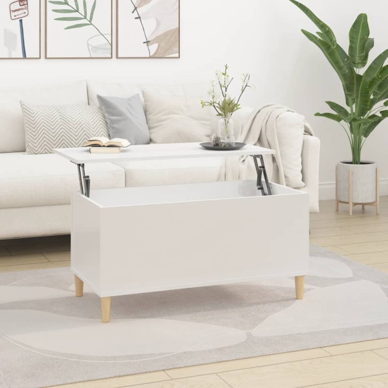 Tavolino Salotto Bianco Lucido 90x44,5x45 cm Legno Multistrato Tavolino Salotto Bianco Lucido 90x44,5x45 cm Legno Multistrato