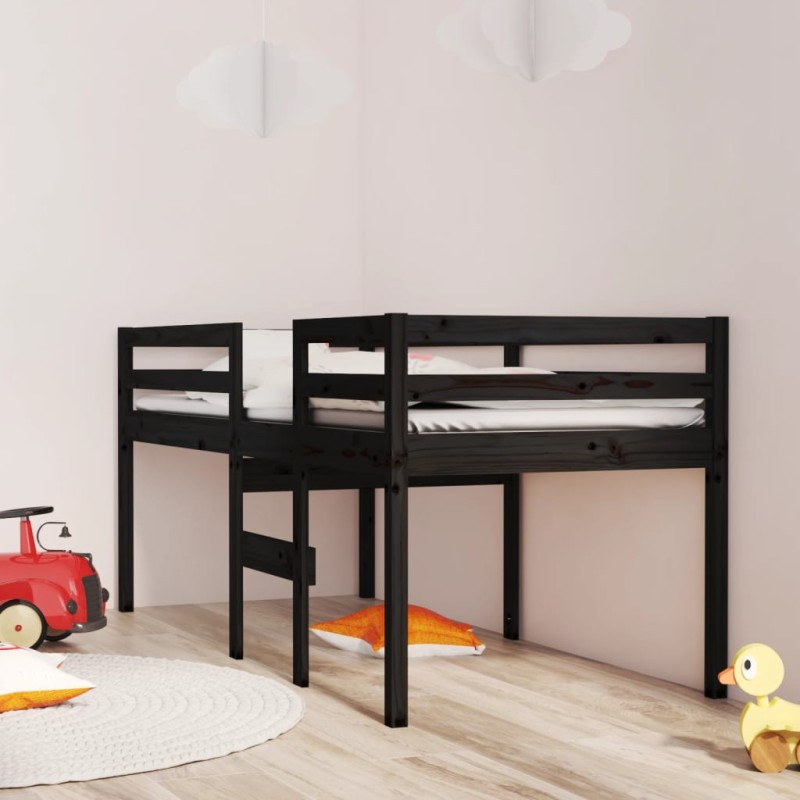 Letto a Soppalco Nero 90x200 cm in Legno Massello di Pino Letto a Soppalco Nero 90x200 cm in Legno Massello di Pino