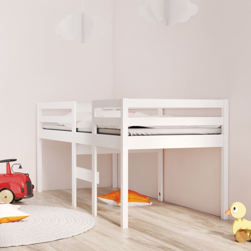 vidaXL Letto a Soppalco Bianco 90x200 cm in Legno Massello di Pino vidaXL Letto a Soppalco Bianco 90x200 cm in Legno Massello di Pino