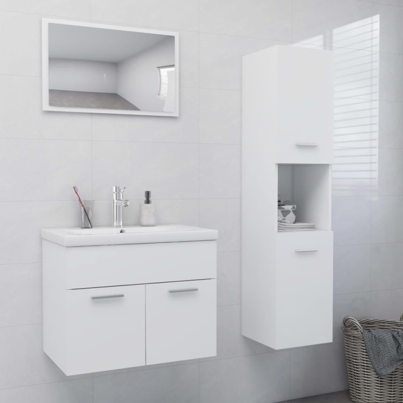 Set Mobili da Bagno Bianco in Truciolato Set Mobili da Bagno Bianco in Truciolato