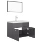 Set Mobili da Bagno Grigio Lucido in Truciolato Set Mobili da Bagno Grigio Lucido in Truciolato
