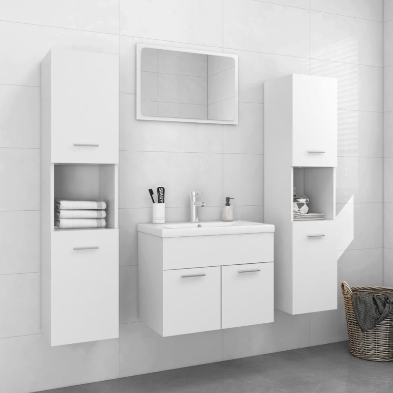 Set Mobili da Bagno Bianco in Truciolato Set Mobili da Bagno Bianco in Truciolato
