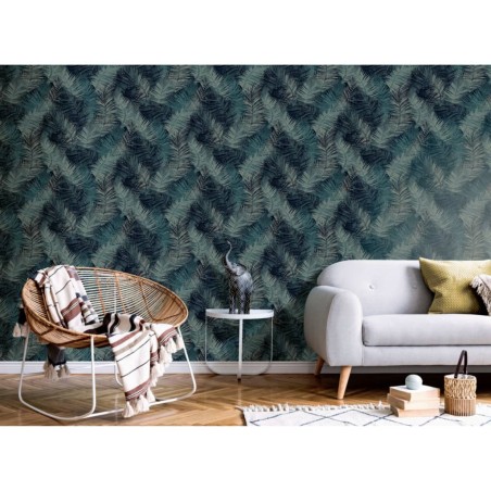DUTCH WALLCOVERINGS Carta da Parati Palm Blu Petrolio