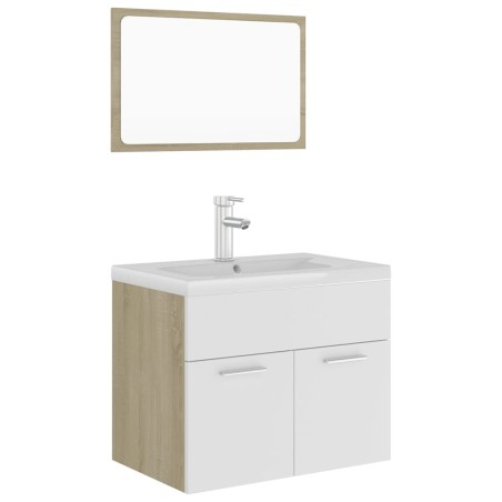 Set Mobili da Bagno Bianco e Rovere Sonoma in Truciolato