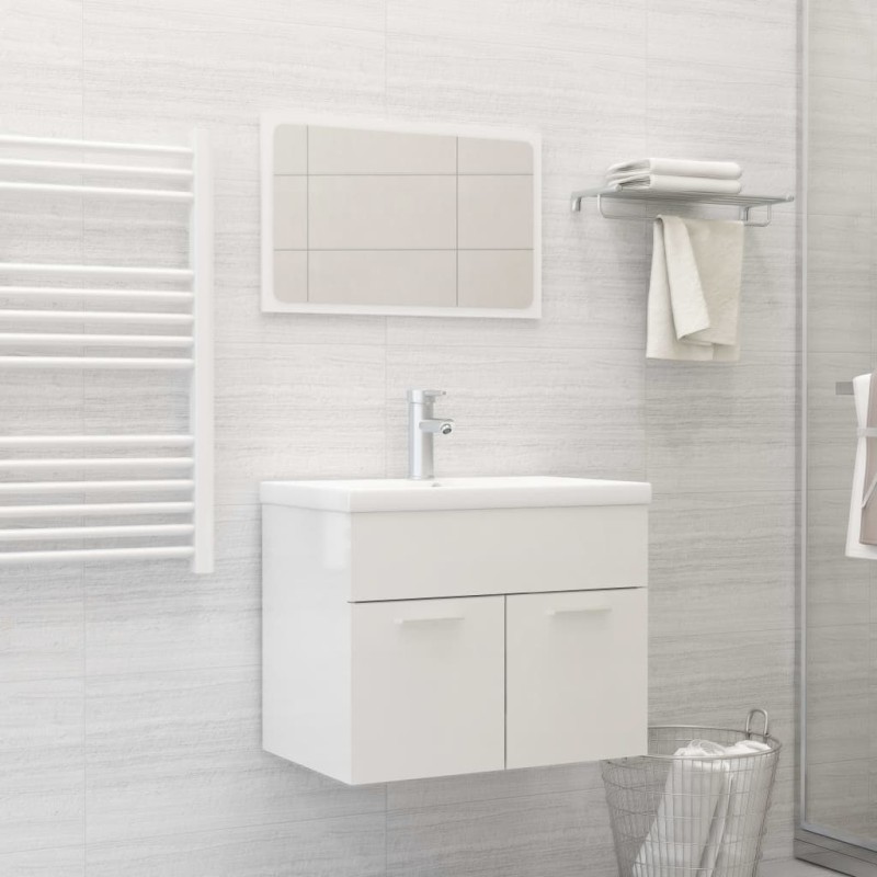 Set Mobili da Bagno Bianco Lucido in Truciolato Set Mobili da Bagno Bianco Lucido in Truciolato