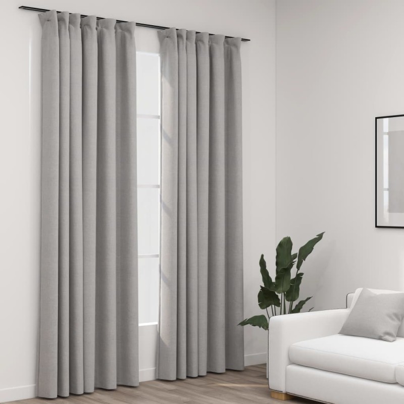Tende Oscuranti con Ganci Effetto Lino 2 pz Grigie 140x245 cm Tende Oscuranti con Ganci Effetto Lino 2 pz Grigie 140x245 cm
