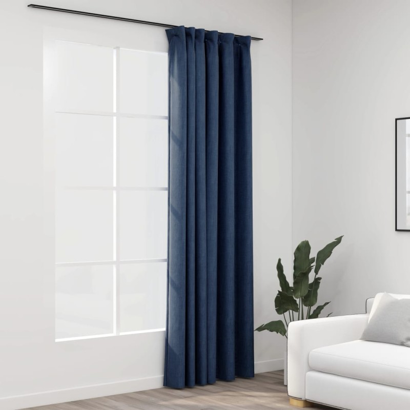 Tende Oscuranti con Ganci Effetto Lino Blu 290x245 cm Tende Oscuranti con Ganci Effetto Lino Blu 290x245 cm