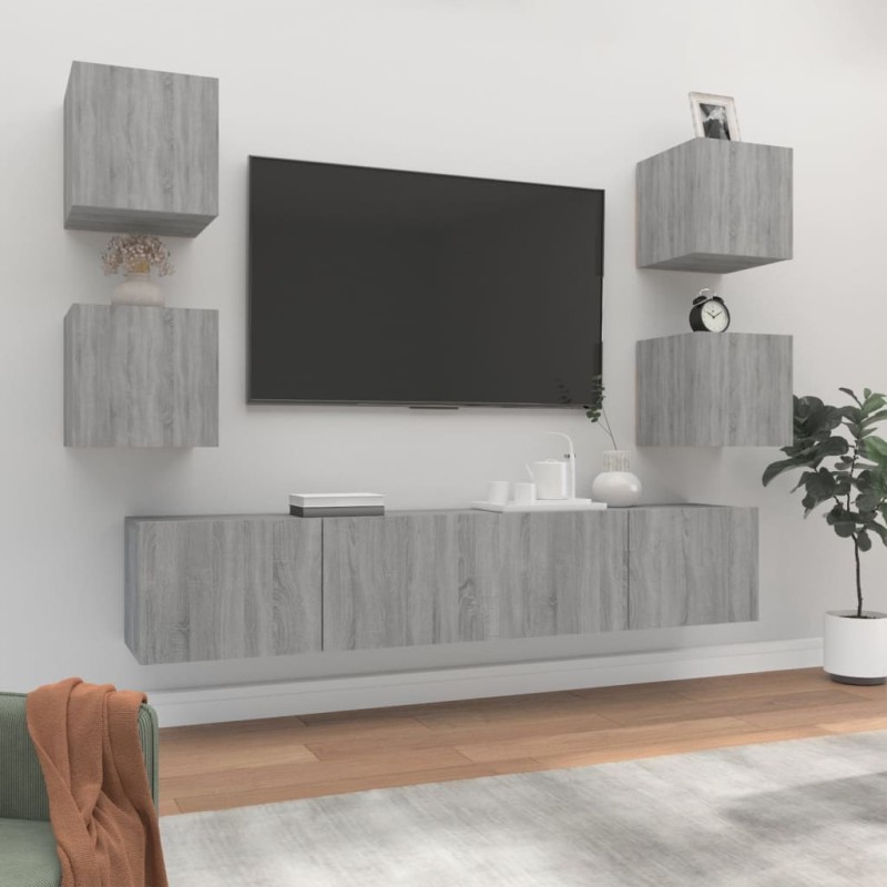Set di Mobili Porta TV 6 pz Grigio Sonoma in Legno Multistrato Set di Mobili Porta TV 6 pz Grigio Sonoma in Legno Multistrato