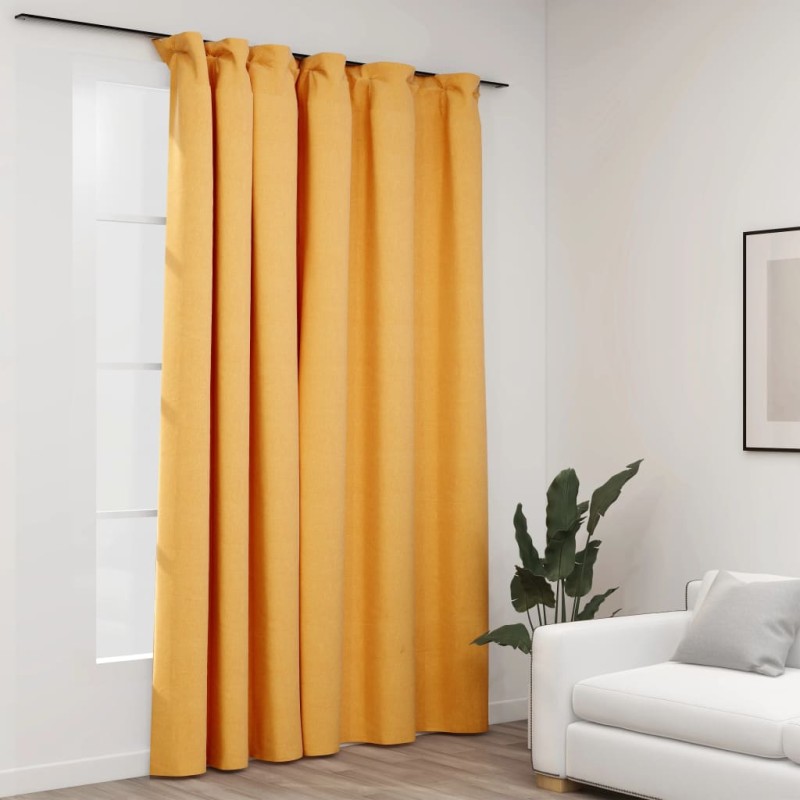 Tenda Oscurante Effetto Lino con Ganci Gialle 290x245 cm Tenda Oscurante Effetto Lino con Ganci Gialle 290x245 cm