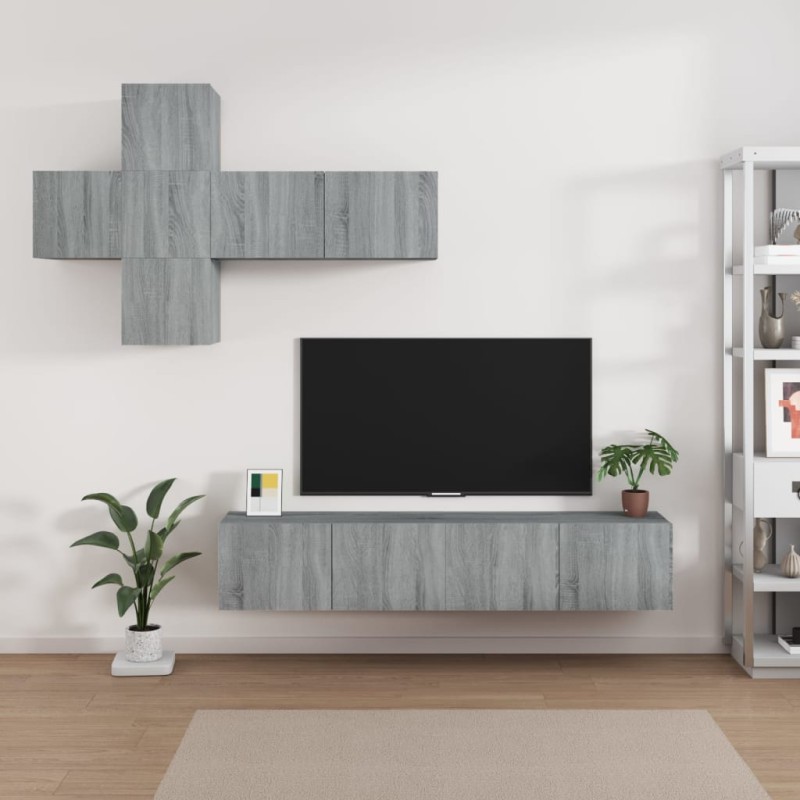 Set di Mobili Porta TV 7 pz Grigio Sonoma in Legno Multistrato Set di Mobili Porta TV 7 pz Grigio Sonoma in Legno Multistrato