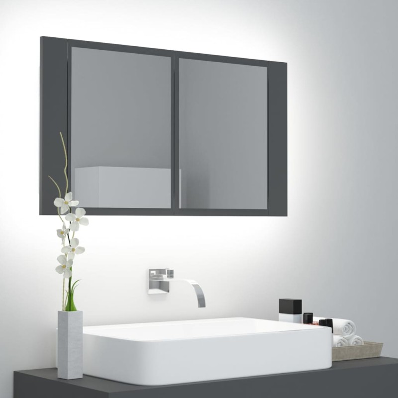 Armadietto a Specchio con Luci LED Grigio 80x12x45 in Acrilico Armadietto a Specchio con Luci LED Grigio 80x12x45 in Acrilico