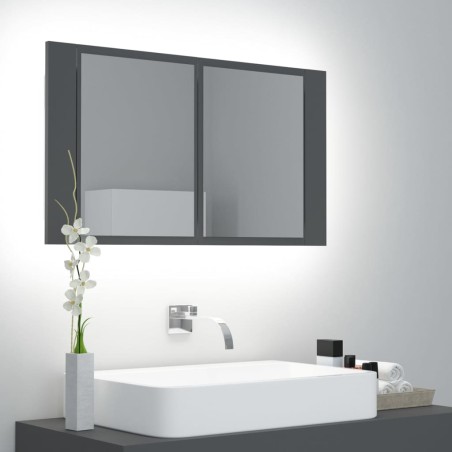 Armadietto a Specchio con Luci LED Grigio 80x12x45 in Acrilico