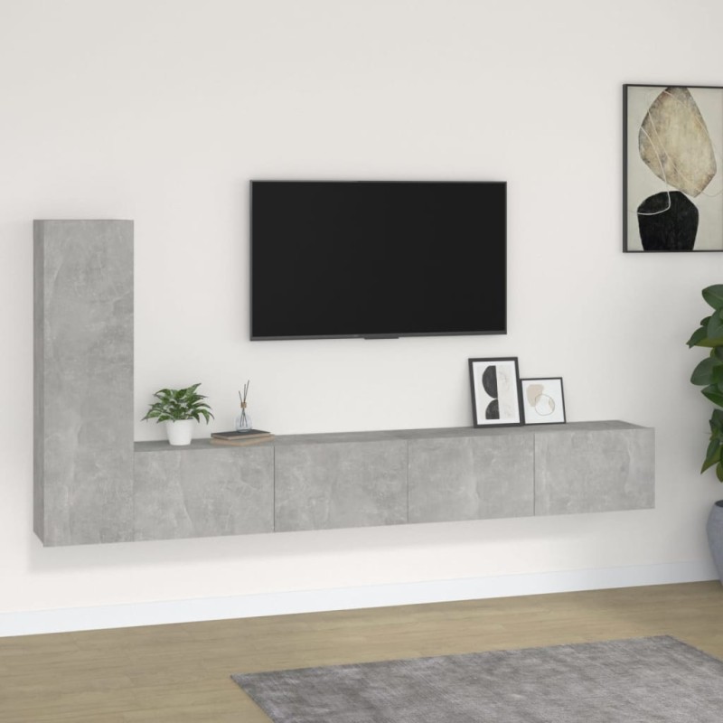 Set di Mobili Porta TV 3 pz Grigio Cemento in Legno Multistrato Set di Mobili Porta TV 3 pz Grigio Cemento in Legno Multistrato